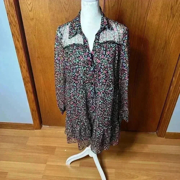 Zara Floral Print Ruffle Mini Dress Long Sleeves Multicolor Size Medium. - Picture 1 of 16